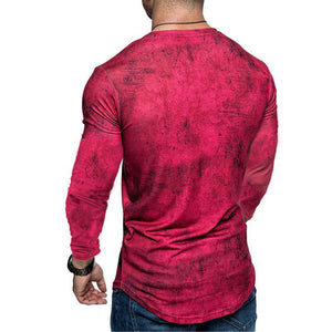 Men's long sleeve t-shirt in blue, grey, and red colors made from milk silk fabric