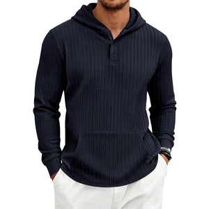 Men's herringbone jacquard textured casual hoodie in various colors