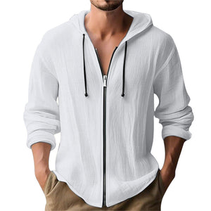 Linen hooded long-sleeve cardigan in various colors for casual wear