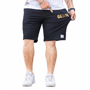 Men's black summer elastic straight casual shorts with multi-pocket design