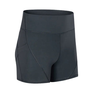 Women's high waisted athletic fitness shorts with two side pockets in various colors