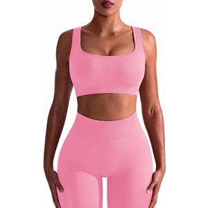 Seamless high-elastic yoga fitness set for women in various colors with pullover top and nine quarter pants