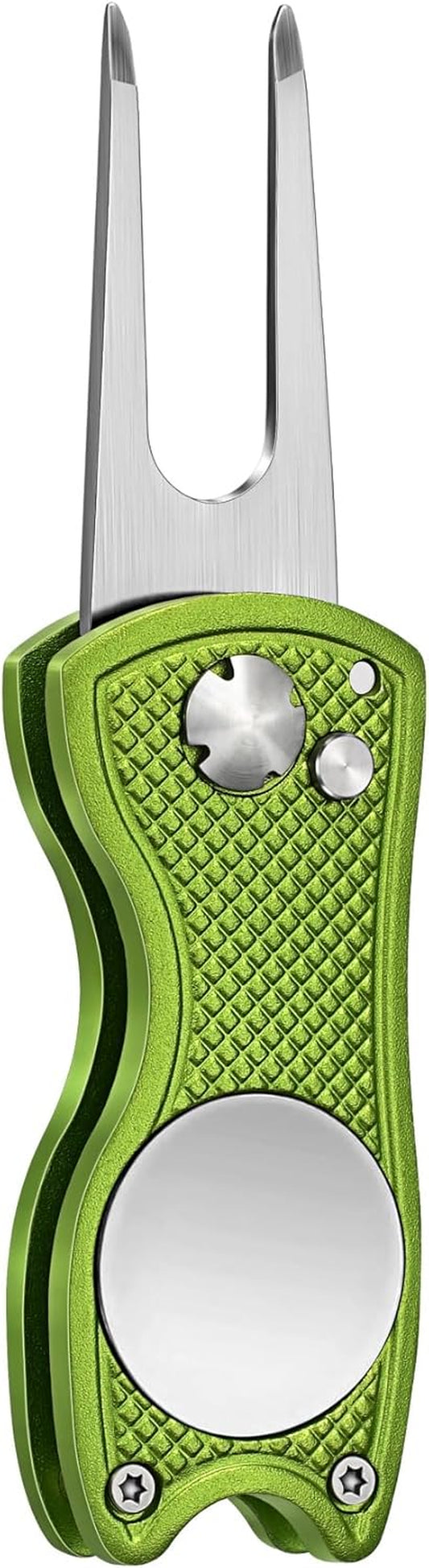 Premium All-Metal Foldable Golf Divot Repair Tool with Pop-Up Button and Magnetic Ball Marker - Available in Packs of 2 to 6