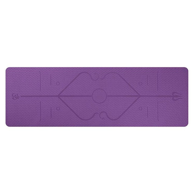 Non slip TPE yoga mat with position lines in various colors