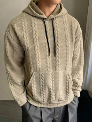 Men's casual slim fit hooded sweatshirt in black, light gray, khaki, and navy blue