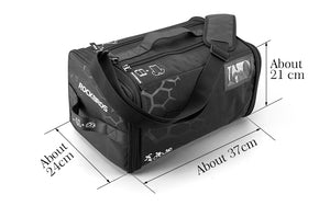 Triathlon training storage bag with multiple compartments and shoe storage