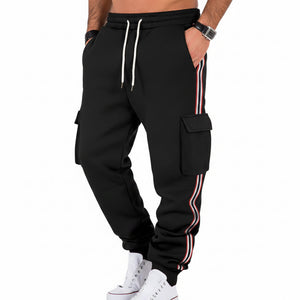 Men's fleece-lined warm outdoor sweatpants in multiple colors with drawstring waist and pockets
