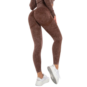 Women's vintage washed camo sports leggings in multiple colors