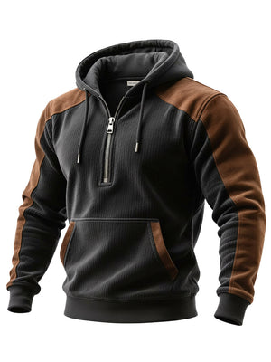 Men's slim fit digital print double hooded half zip hoodie in various colors