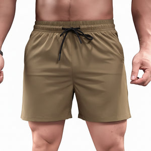 Men's breathable running shorts available in black, gray blue, khaki brown, moss green, and iron gray