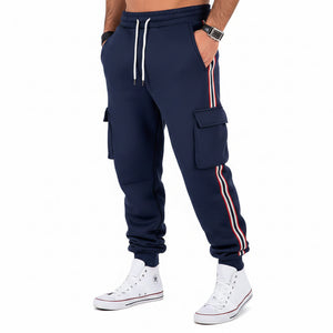 Men's fleece-lined warm outdoor sweatpants in multiple colors with drawstring waist and pockets