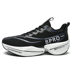 Carbon-plate shock-absorbing running shoes in multiple colors with breathable mesh and rubber outsole