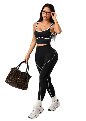Seamless yoga pants and vest set for women in various colors