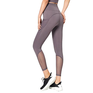 Breathable elastic mesh women's gym pants with pockets in multiple colors