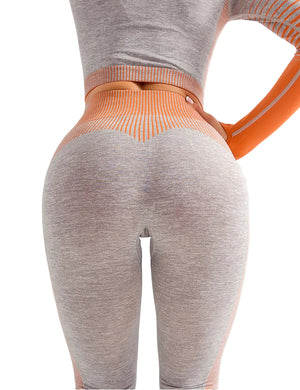 Women's high waist seamless yoga leggings in pink, grey, and orange colors