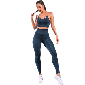 Women's shockproof sports bra and high-waisted cropped leggings set in multiple colors