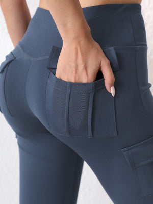 High-waisted bell-bottom leggings with pockets in various colors
