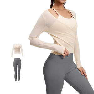 Breathable high-waisted women's yoga set in various colors with long sleeves and tight fit