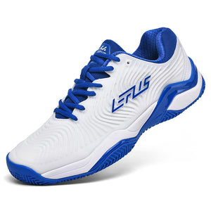 Breathable tennis and badminton sports shoes in Blue Orange, Dark Blue, and White Blue colors