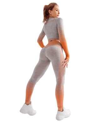 LANTECH women yoga 2-piece athletic sports set with seamless leggings and sports shirt in various colors