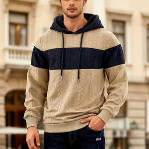 Men's color-block loose-fit jacquard sweatshirt with hood in multiple colors