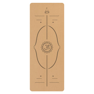 Natural rubber cork yoga mat with guide line pattern in various designs