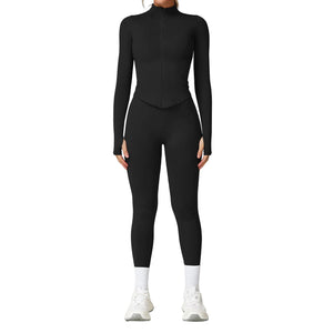 Seamless women's workout set with ribbed waist in multiple colors