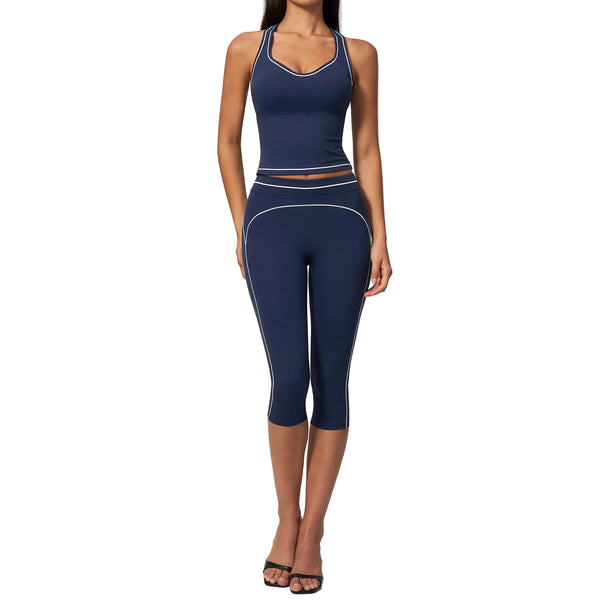 WOMEN'S HALTER-NECK V-NECK TOP AND TUMMY-CONTROL PANTS SET
