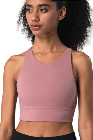 Strappy longline yoga sports bra with cross back in multiple colors