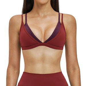 Women's fake two-piece yoga sports bra in various colors and sizes