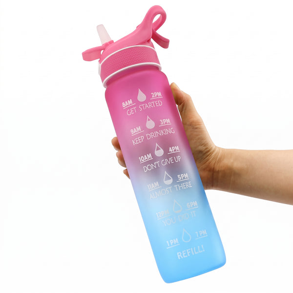 SPORTS WATER BOTTLE WITH STRAW AND TIME MARKER 1000ML