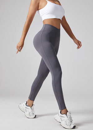 Women's V-waist elastic sports leggings in black, gray, and army green colors