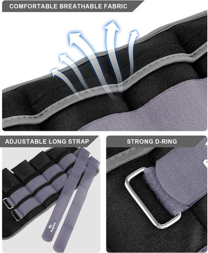 Adjustable Ankle Weights (1-20 lbs) with Removable Weights for Jogging, Gymnastics, Aerobics, and Physical Therapy