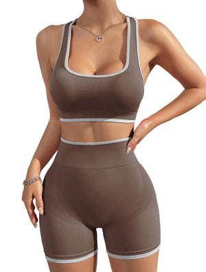 Seamless high waist sports yoga vest and shorts set for women in multiple colors