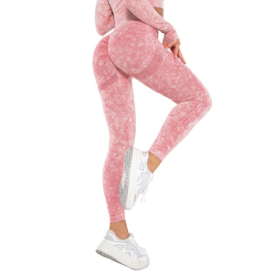 Women's vintage washed camo sports leggings in multiple colors