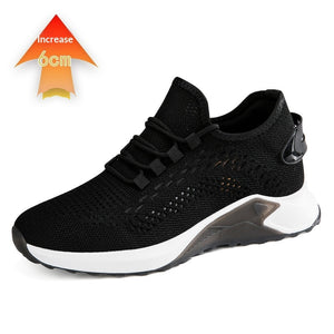 Men's black and white invisible height-increasing casual sports mesh shoes in multiple views