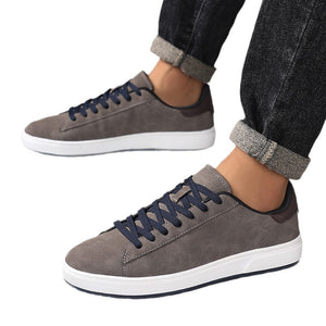 Men's British style business casual leather sneakers in blue and khaki colors