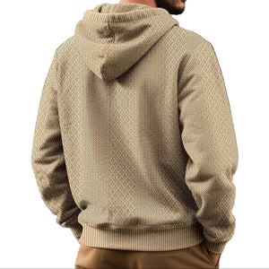 Loosefit jacquard men's hoodie in multiple colors with patch pockets and relaxed fit