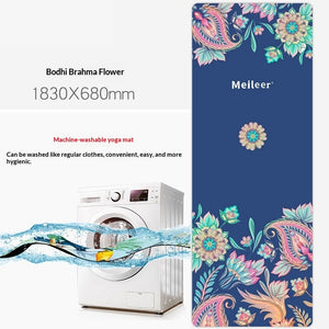 Portable foldable yoga mat with botanical and floral designs in soft suede