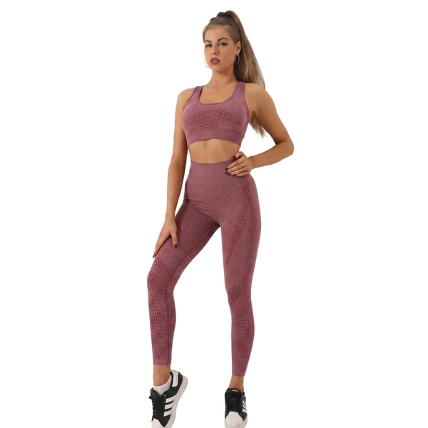 SEAMLESS WOMEN'S HIGH WAIST YOGA SET WITH CROP TOP