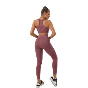 SEAMLESS WOMEN'S HIGH WAIST YOGA SET WITH CROP TOP