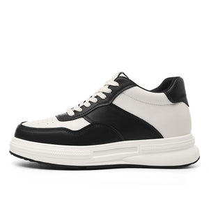 Men's casual leather shoes with hidden height increasing insole in white and black color options