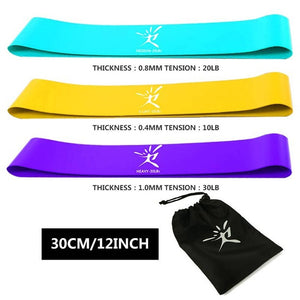 Set of three resistance fitness bands with storage bag