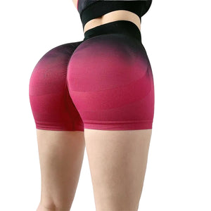 Women's high waist gradient quick-dry sports shorts in multiple colors