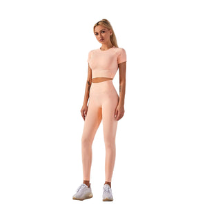 Seamless women's fitness yoga set in multiple colors including grey, pink, and blue