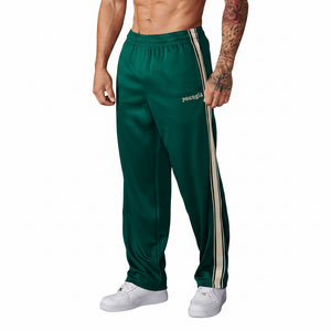 Men's sports casual straight pants available in black, white, green, red, and navy blue
