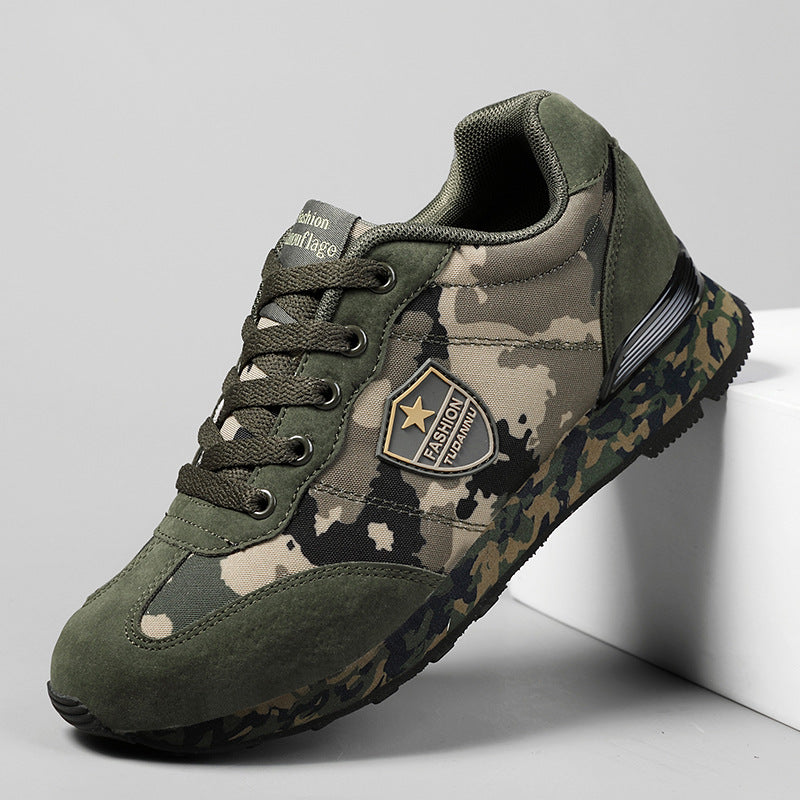 Unisex camouflage breathable rubber sole training shoes in multiple colors and sizes