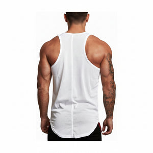 Men's polyester sports tank top in gold, white, and black colors