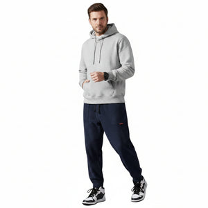 Men's elastic anti-wrinkle casual pants in tapered fit shown from multiple angles