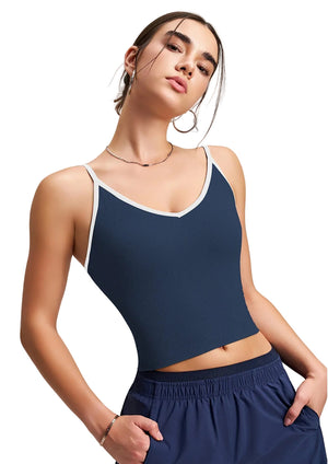 Color-block V-neck camisole with built-in padded cups in multiple colors